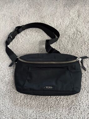 Tumi Black Nylon Belt Bag with Silver Hardware